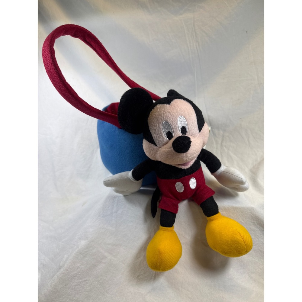 Disney Mickey Mouse Plush Easter Basket Blue Red Soft Fabric Treat Bag NWT
